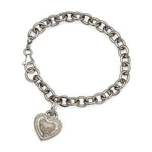  Pave Diamond Accent Heart Bracelet In Sterling Silver. 8 
