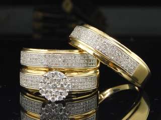   10K YELLOW GOLD .72C DIAMOND WEDDING TRIO SET FLOWER ENGAGEMENT RING