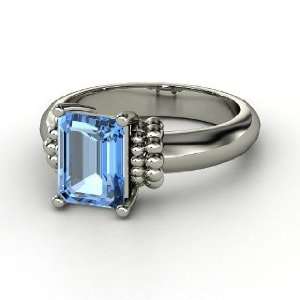  Beluga Ring, Emerald Cut Blue Topaz Sterling Silver Ring 