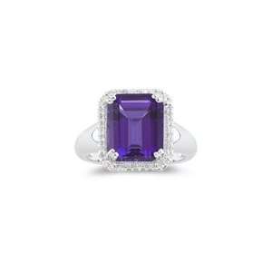  0.18 Cts Diamond & 4.39 Cts Amethyst Ring in 14K White 
