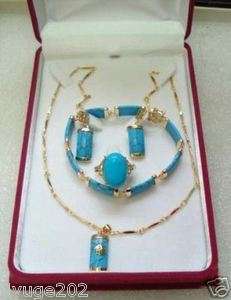 Turquoise earring bracelet necklace pendant Ring set  