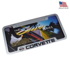  Corvette C4 Logo Notched Chrome Brass License Plate Frame 