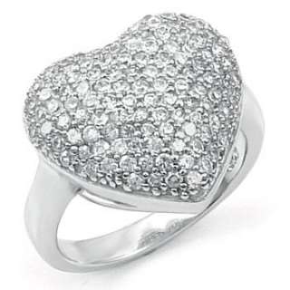 Sterling Silver CZ Pave Heart Shape Fashion Ladies Ring  