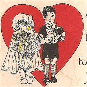VALENTINES DAY Vintage ART DECO Greeting Card  BRIDE & GROOM  