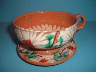   Mexican SPLATTERWARE Pottery Cup & Saucer by Pat.   Oaxaca, Mexico