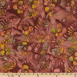  44 Wide Batik Ruby River Floral Coral/Brown/Lime Fabric 