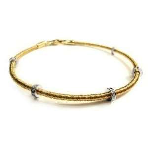 18K Yellow Gold Single Strand, Hand Woven Mesh Bracelet, Set with four 