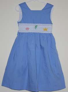 ANAVINI Boutique Blue Smocked OCEAN Themed DRESS Size 5  