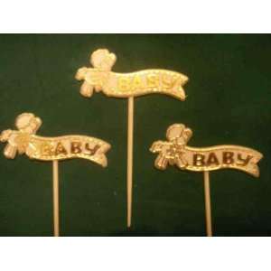   Picks Decoration Sticks White and Gold Word Baby 
