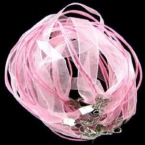 3pcs pink silk ribbon cord necklace 18 