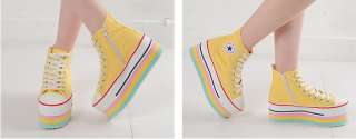 Women Canvas Platform Sneakers Black/White/Pink/Red/Skyblue/Yellow US 