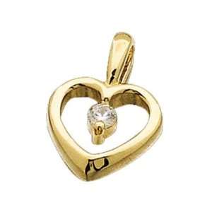  14Kt Yellow Gold Modest Diamond Solitaire Heart Pendant 