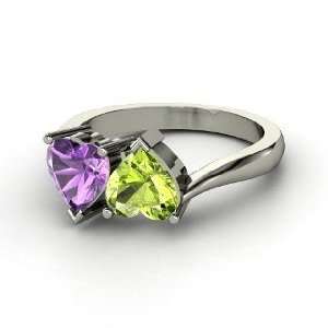   Hearts Ring, Sterling Silver Ring with Peridot & Amethyst Jewelry