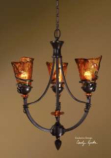 Vitalia 3 Light Tuscan Iron & Glass Chandelier  