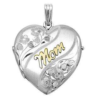 PicturesOnGold 14k White Gold Heart Four Photo Mom Locket, Solid 