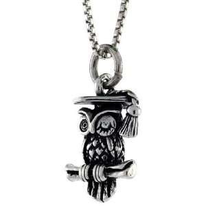   Sterling Silver Wise Owl Pendant (w/ 18 Silver Chain), 5/8 in (16 mm