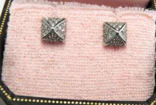 Auth Juicy Couture Silver Pave Pyramid Stud Earrings  