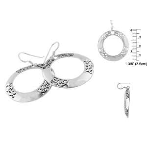   Silver Filigree and Solid Ring Shaped Dangle Earrings Jewelry