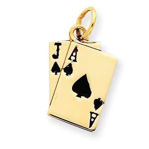  Enameled Blackjack Playing Cards Charm in 14k Yellow Gold 
