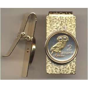  Greek 2 Drachma ÒOwlÓ Two Toned Coin Hinged Money Clip 