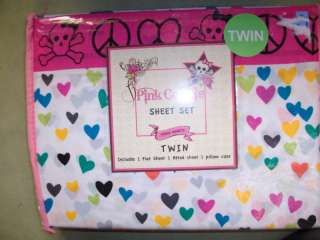 Twin Sheet Set Pink Cookie Peace Signs Skull Heart Teen  