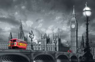 Fototapete LONDON England Big Ben Poster Bus Brücke NEU  