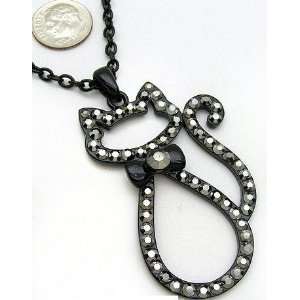  Black Cat Frame Crystal Studs Necklace 