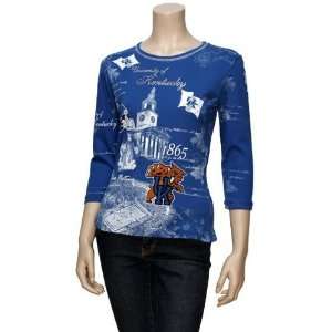   Ladies Royal Blue Rhinestone 3/4 Sleeve T shirt (MS XL) Sports