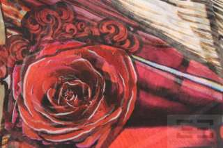 Alexander McQueen Pink & Red Silk Skull & Rose Print Scarf  