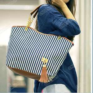 New Fashion Women Handbag Ladies Shopping Stripes Tassel Tote Shoulder 