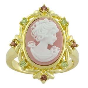  14K Gold Over Silver Cameo Cubic Zirconia Ring Size 6 