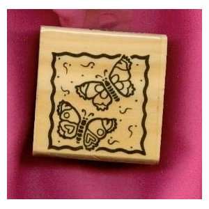  Two Butterflies Rubber Stamp on 2x2 Block Arts, Crafts 