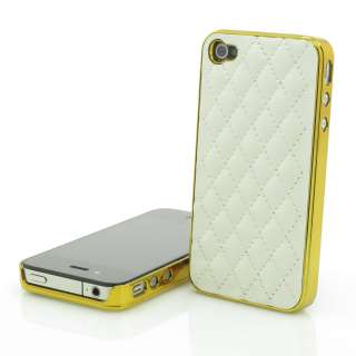 iPhone 4/4S Leder Case weiß Gold Schutz Hülle Cover Schale Tasche 