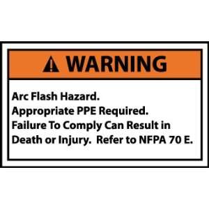 Warning, Arc Flash Hazard , 3X5, Adhesive Vinyl, 5/Pk  