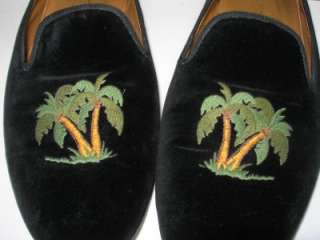   Womens Black Velvet Shoes Slippers sz 10 EMBROIDERED PALM TREES  