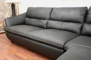 Black Leather Bailey Modern Sectional Sofa 2pc NEW  