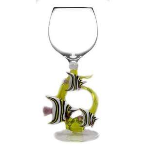  Hand blown Three Coral Reef Fish Wine Glass by Yurana W248 