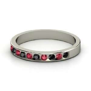    Slim Band, Sterling Silver Ring with Black Diamond & Ruby Jewelry