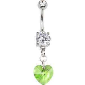    Austrian Crystal Heart August Birthstone Belly Ring Jewelry