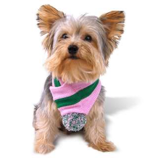 Designer Dog Clothes Stinky G Pom Pom Pet Scarf Pink Green Stripe Cozy 