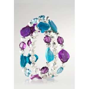 Avenue Plus Size Colorful Bead Stretch Bracelet Set, Blue 