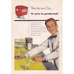 1954 Coca Cola Ad Soda Shop Waiter It Sure is Preferred Original Coke 