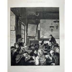 1876 School Children Teacher Geography Lesson Fine Art  
