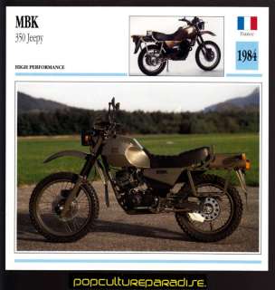 1984 MBK 350 Jeepy Dirt Bike ATLAS MOTORCYCLE FACT CARD  