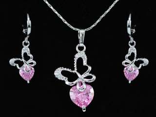 Butterfly 3.5 Carat Pink Sapphire 18K Necklace Earrings Set sn266