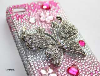   Diamond Crystal Bling Case Cover Pink Silver Butterfly Gradient  