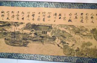 Mega rare 20th C Chinese 4.15m long scroll paining,luxory on gold silk 