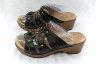   Sarena black leather wedge heel sandals shoes size 39 / 8.5   9  