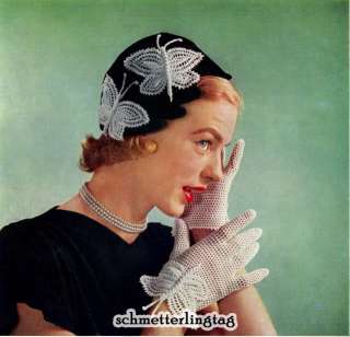 Butterfly Crochet Hat Gloves Doiley Patterns Bed 1951  