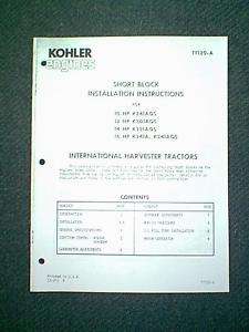KOHLER ENGINE SHORT BLOCK 10HP THRU 16HP MANUAL  